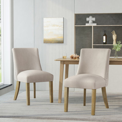 Chaises de salle à manger rembourrées en tissu, beige (ensemble de 2)
