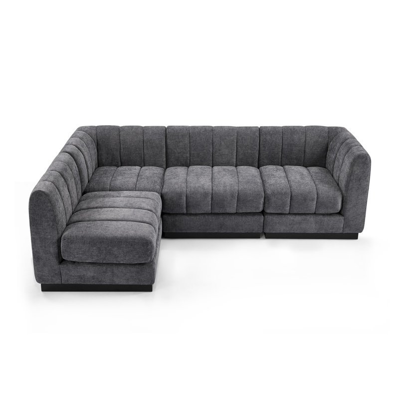 Canapé-lit modulaire en L Chenille, Gris chenille