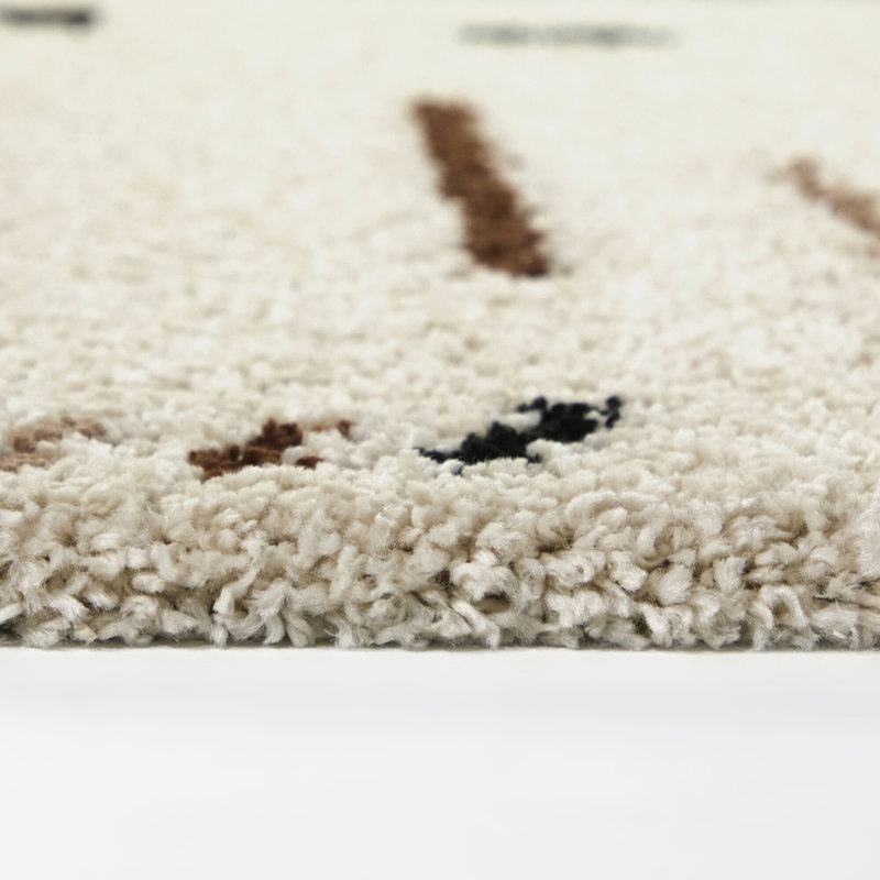 Marjanne Cream/Green Boho Moroccan Shag Area Rug, Rectangle 7'10" x 10'