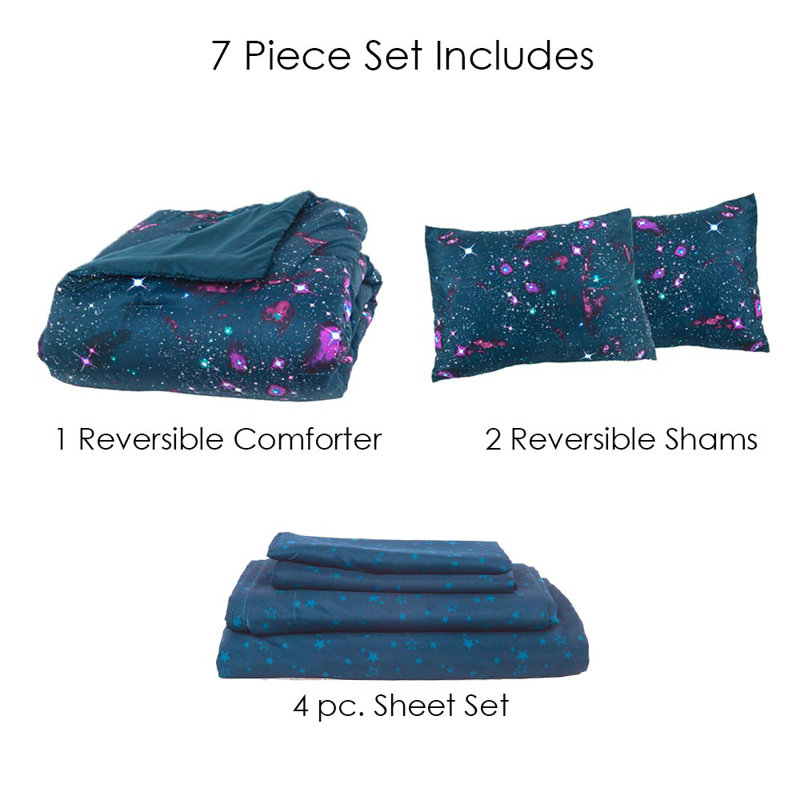 Lit dans un sac Kidz Mix Galaxy Glow, Édredon double + 2 taies décoratives pour lit do