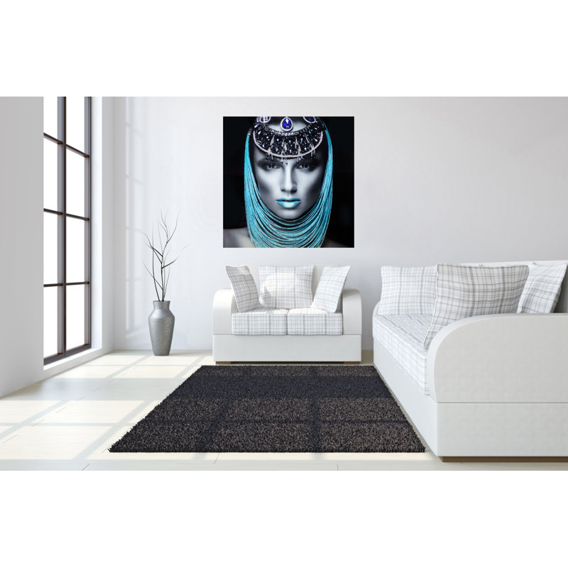 Art mural en verre trempé sans cadre «Woman of Turquoise» - 50 po x 50 po