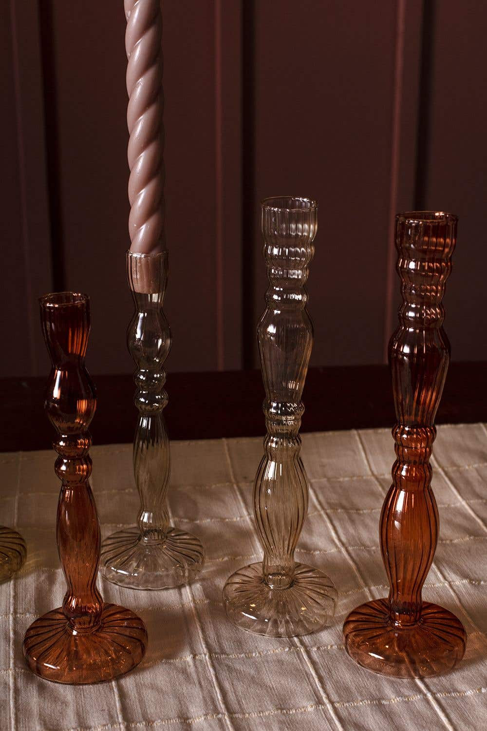 Marajo Candlestick Holder, Smoke, 9.75" H x 2.75" W x 2.75" D