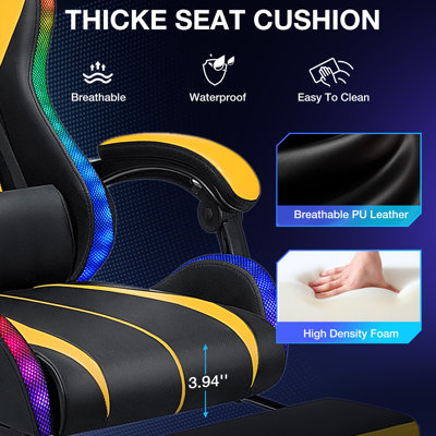 Hoffree LED Ergonomic Gaming Chair with Bluetooth Speakers and Vibration Lumbar Pillow