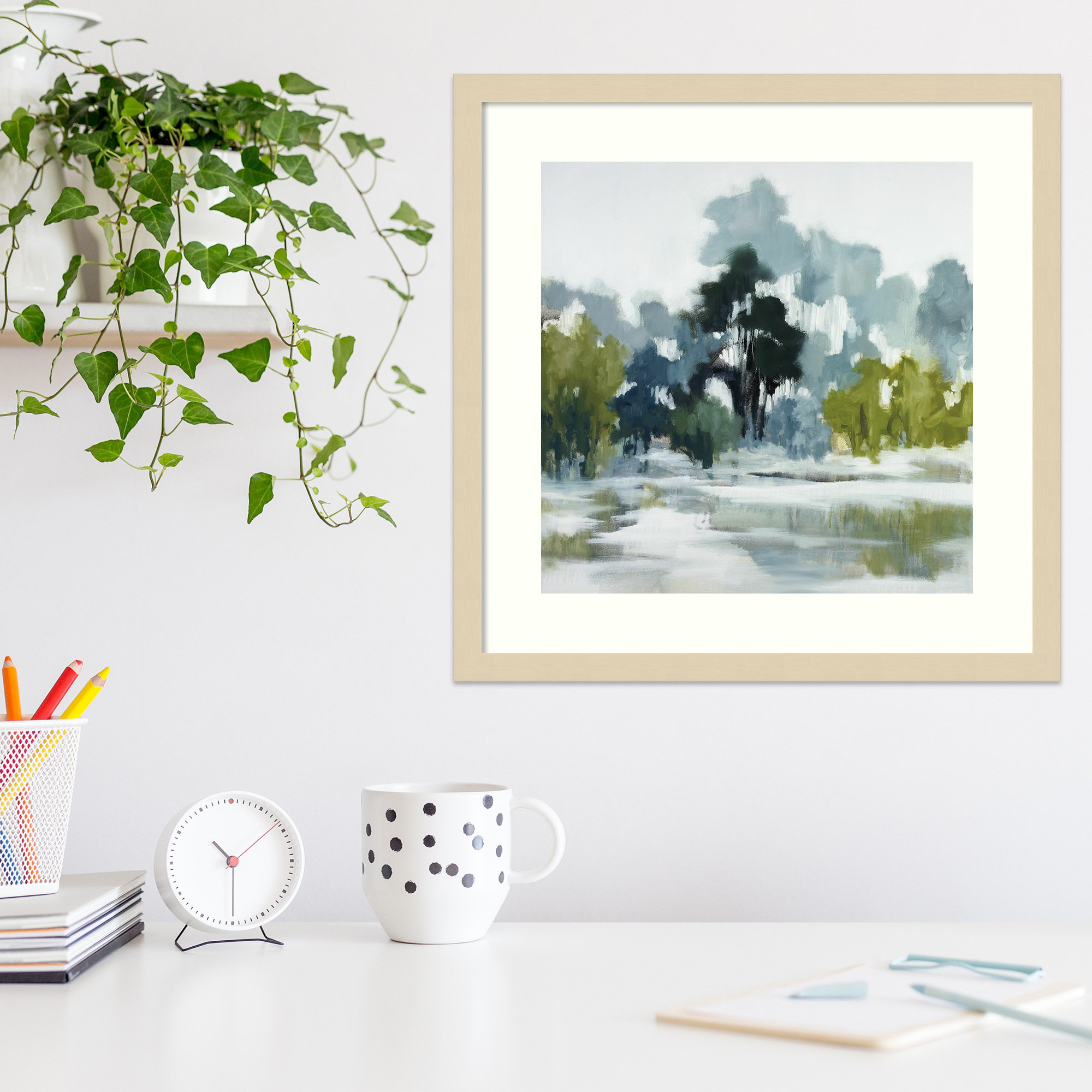 Reflections by Jacqueline Ellens, 25" H x 25" W, Natural Framed Paper
