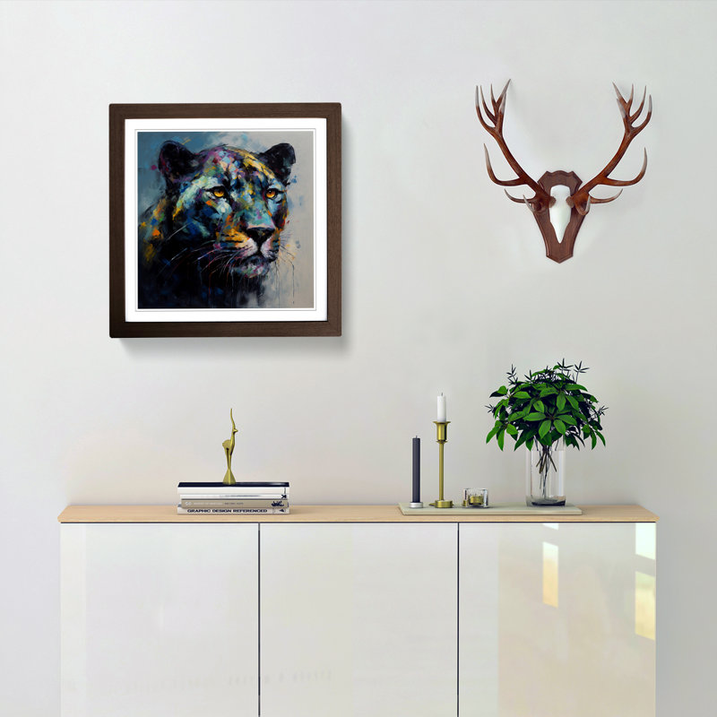 Panther Palette Knife No.1 - Single Picture Frame Print on Wood, Walnut
