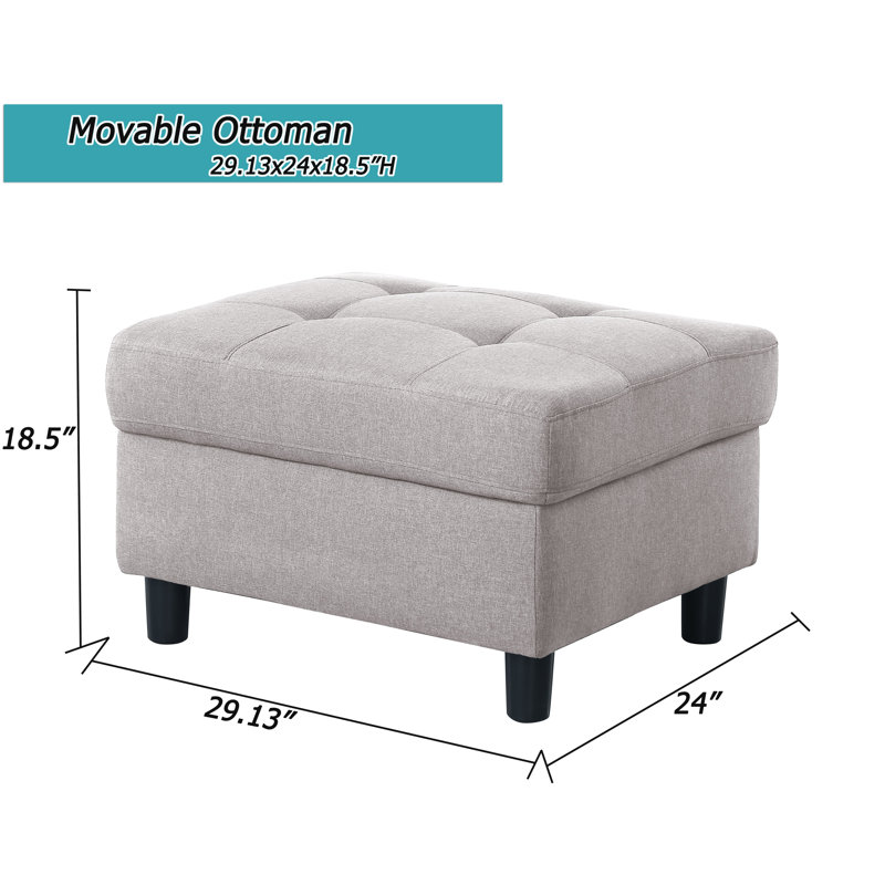Kentrell Modular Sofa With Ottoman, Light Gray, 34.65" H x 101" W x 31.5" D