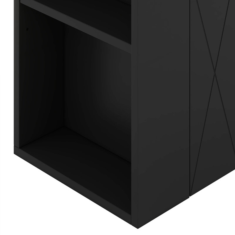 Meuble-lavabo de 20 po avec lavabo en céramique, porte à motif de losanges, poignées et tablettes de rangement latérales