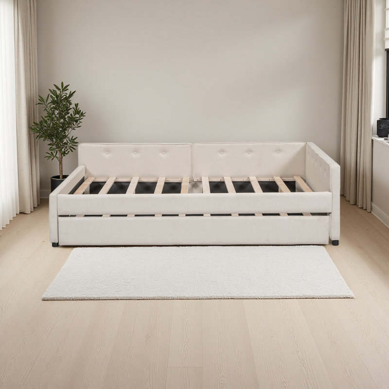 Lit plateforme tapissier avec port USB et gigogne, Double