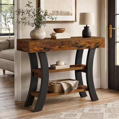 41" Console Table With Storage Shelves And Curved Frame