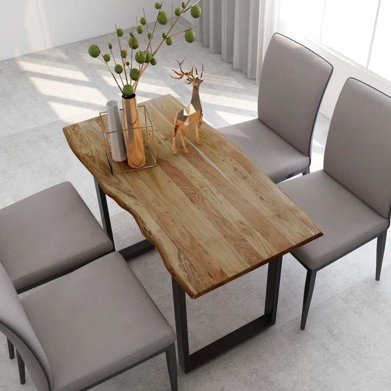 Elaenor vidaXL Dining Table, Natural Edges Tabletop with Power-Coated Steel Legs, Rustic Design Bistro Table for Dining Room, Kitchen, Solid Acacia Wood