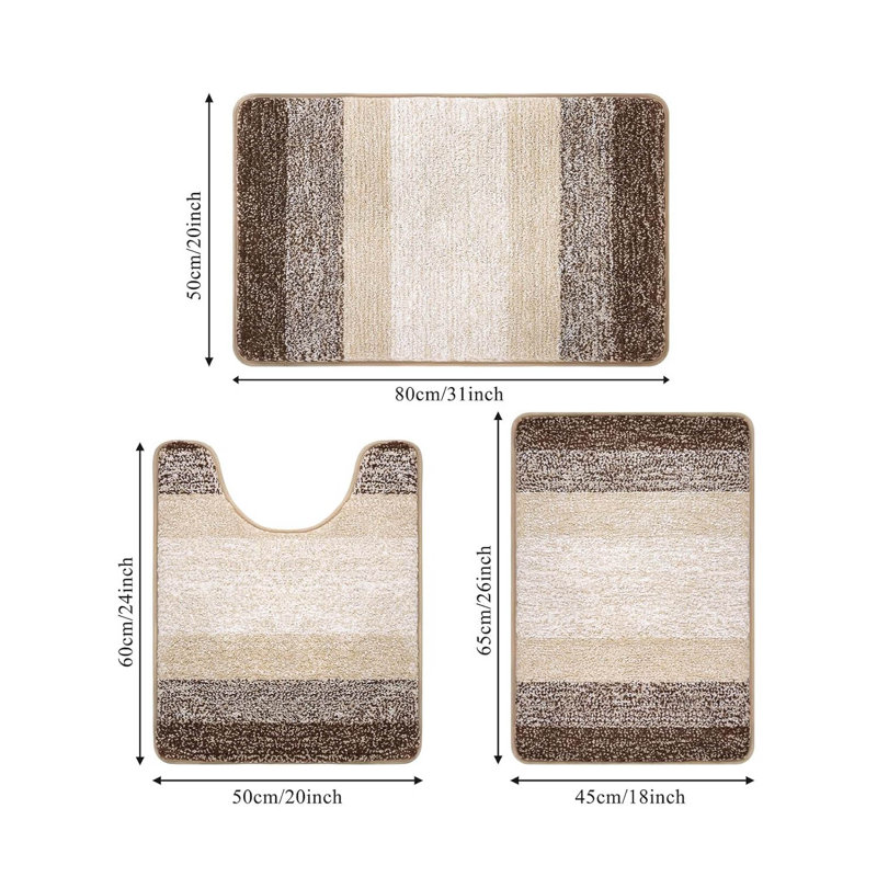 3 Piece set Rectangle Bath Mat, Coffee