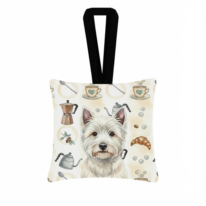 Ornement carré en tissu Westie 3,5 x 3,5 Westie Coffee Bar, Terrier des Highlands de l'Ouest blanc
