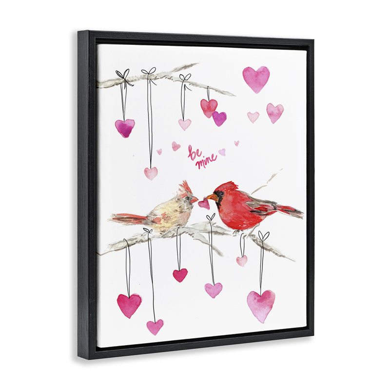 «Be Mine Cardinals» par Melissa Hyatt, Cadre flottant noir de jais, H 21 po x l 17 po