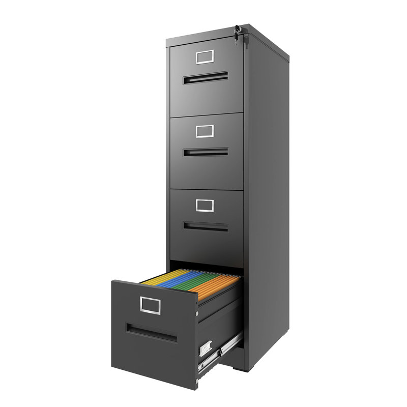 4 Drawer, Metal Vertical File Cabinet, Lock, A4 Letter/Legal Size, Adjustable Hanging Rods, - Tipping, Easy To Clean, Modern Style Smooth Drawer Slides, Steel
