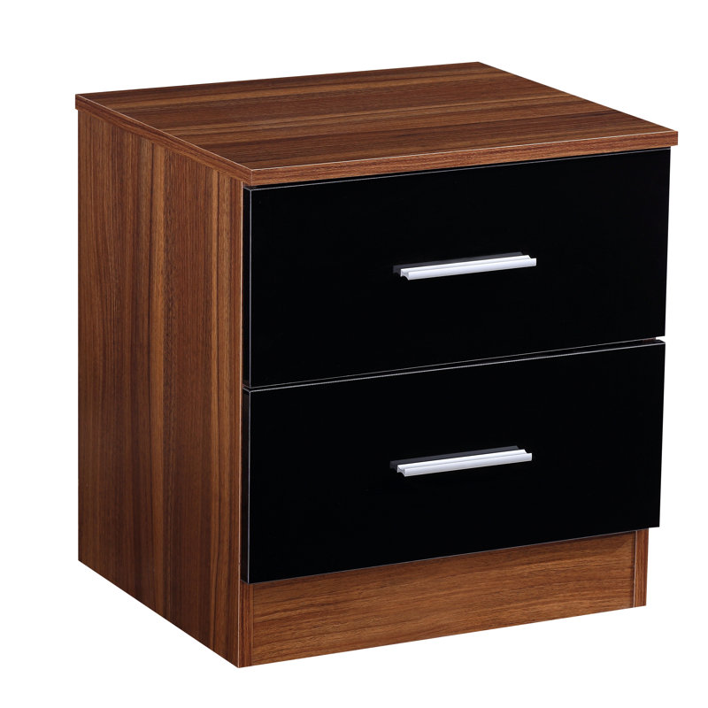 Eva 2 Drawer Bedside Table, Walnut/Gloss Black
