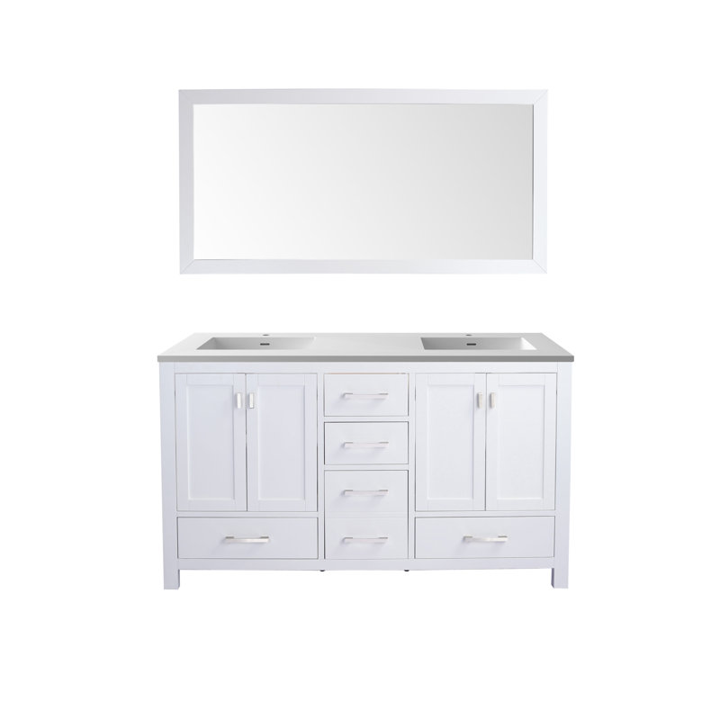 Ensemble de meuble-lavabo double 60 po Mariário, Blanc mat, Blanc
