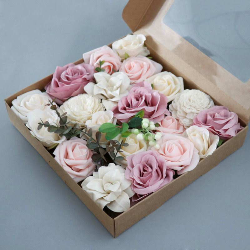 Ensemble de roses artificielles en soie avec tiges pour décoration intérieure