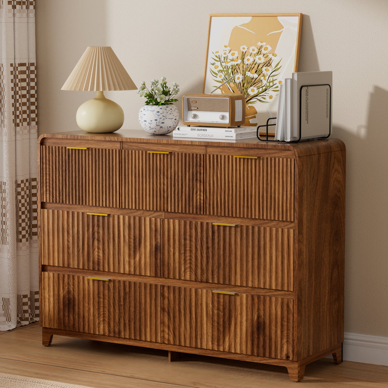 47.2" Modern Fluted 7-Drawer Dresser, Wood Chest of Drawers with Gold Handles for Bedroom, Living Room & Hallway, Walnut