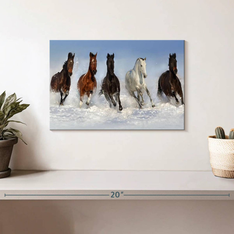 Crowle Horses dans la neige, H 8 po x l 12 po