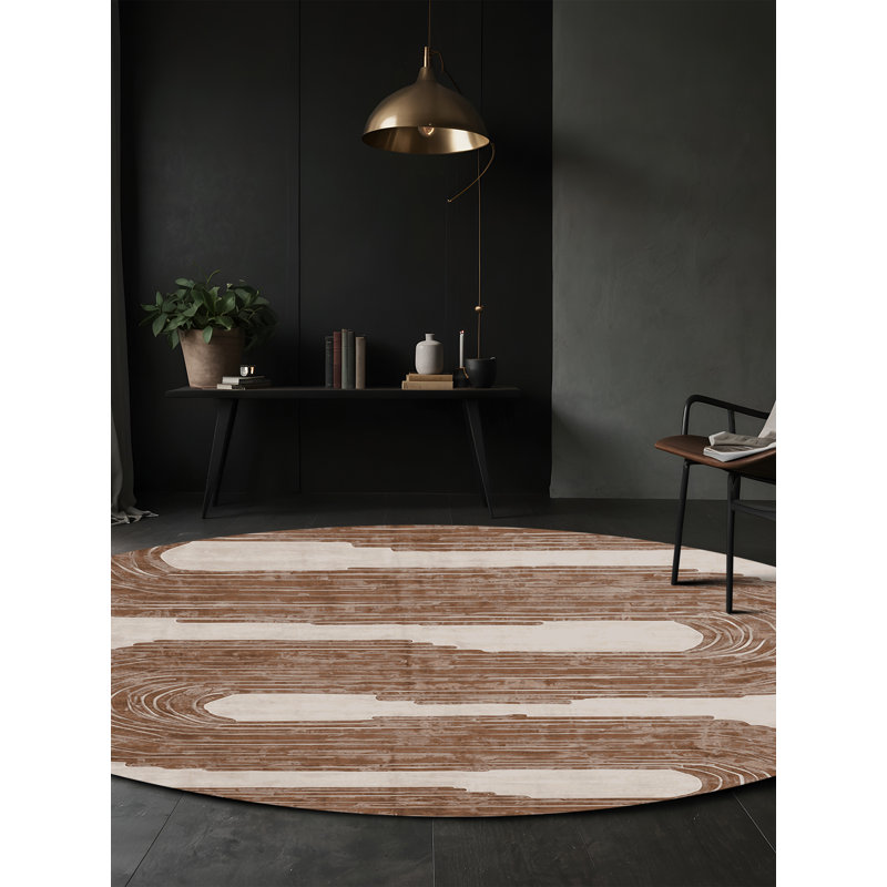 Tapis brun soyeux et moelleux, Rond 3 pi
