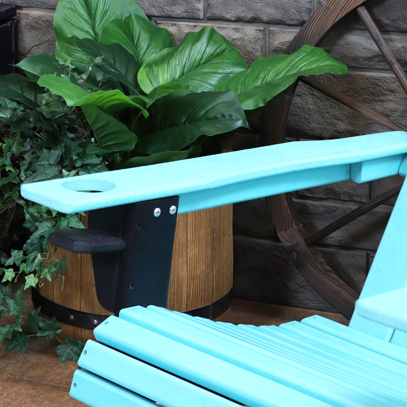 HDPE Weather-Resistant Adirondack Chair with Drink Holder, Turquoise/Black