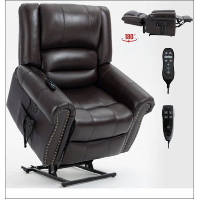 Power Lift Recliner Chair Heat Massage Dual Motor Infinite Position Up to 350 LBS, Genuine Leather