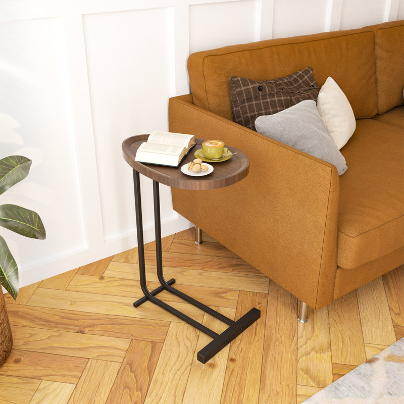 C-Shaped Side Table C Table Living Room End Table Side Table Wood End Table With Metal Frame, Brown