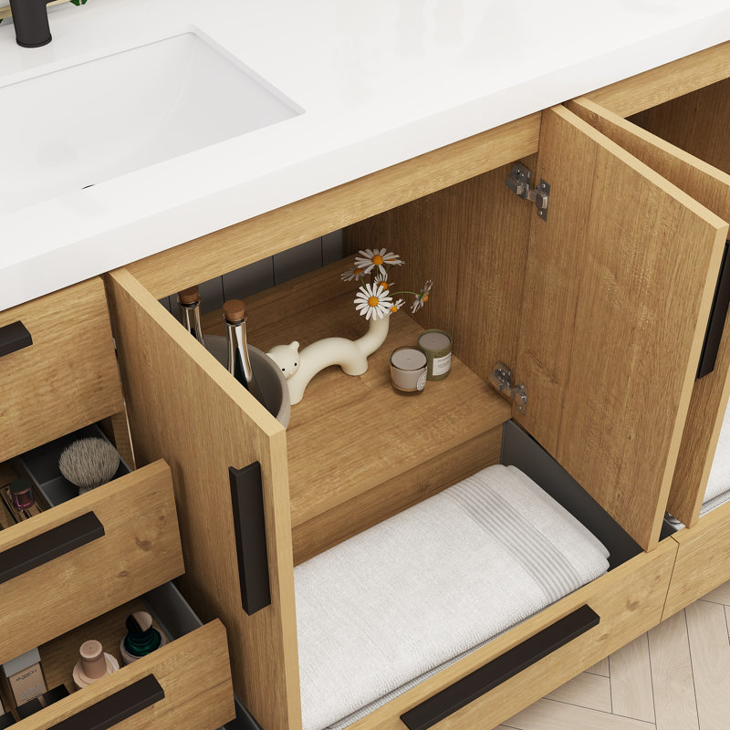 Carla Freestanding Bathroom Vanity with Double Sink, 83", Natural Oak