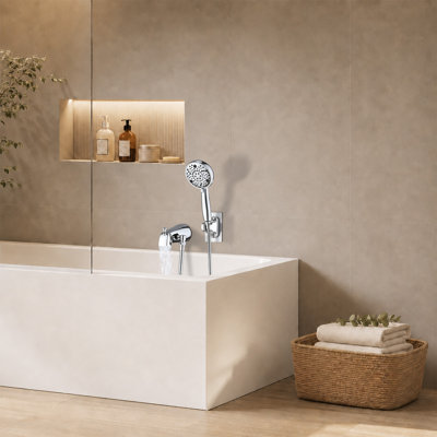 Chrome Bathtub Spout with Diverter and High-Pressure 8-Setting Handheld Shower