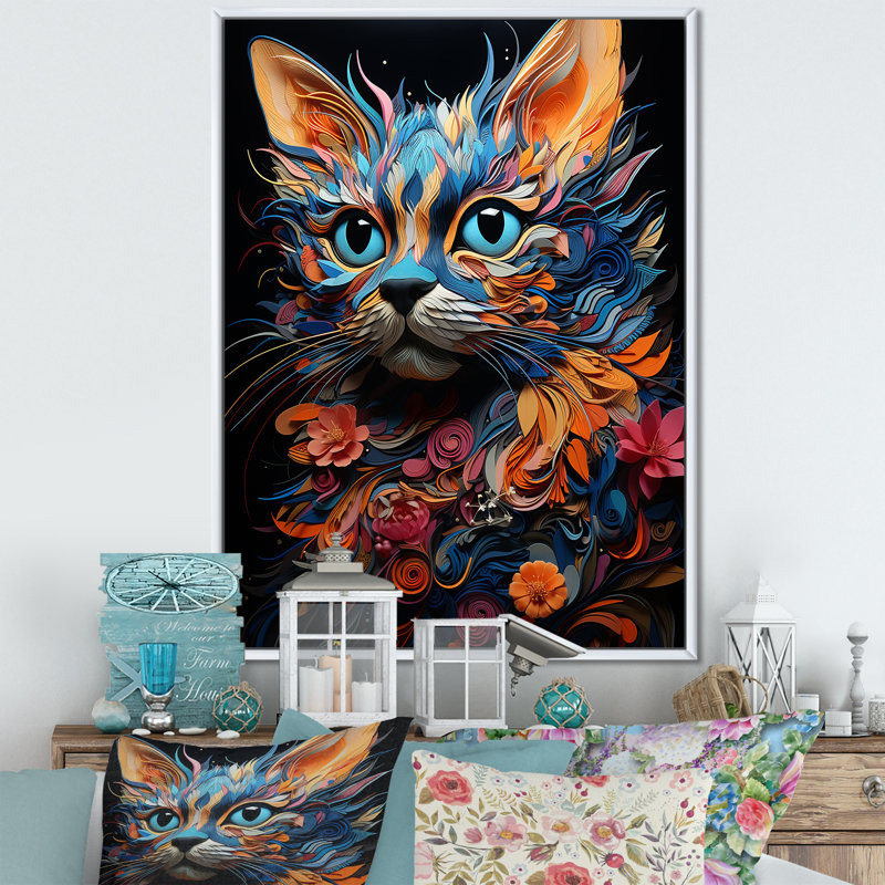«Pixiebob Pondering Cat Collage II», reproduction sur toile, H 44 po x l 34 po x P 1,5 po, Cadre flottant blanc