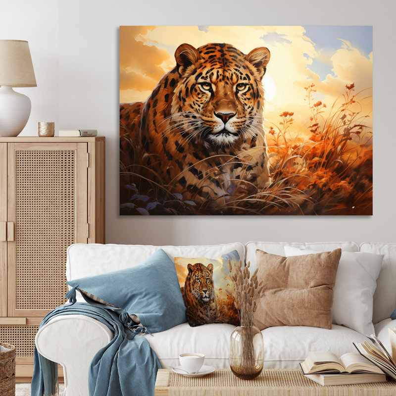 Animaux orange léopard sur fond orange, H 12 po x l 20 po x P 1 po, Toile tendue