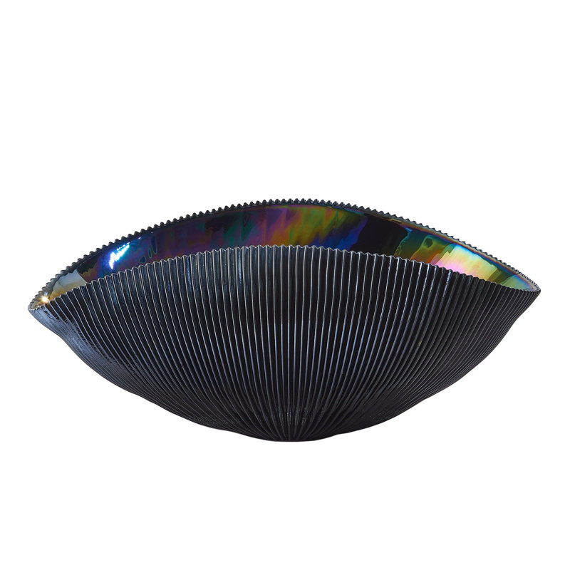 Pleated Bowl-Black-Med, 8" H x 19" W x 12.5" D