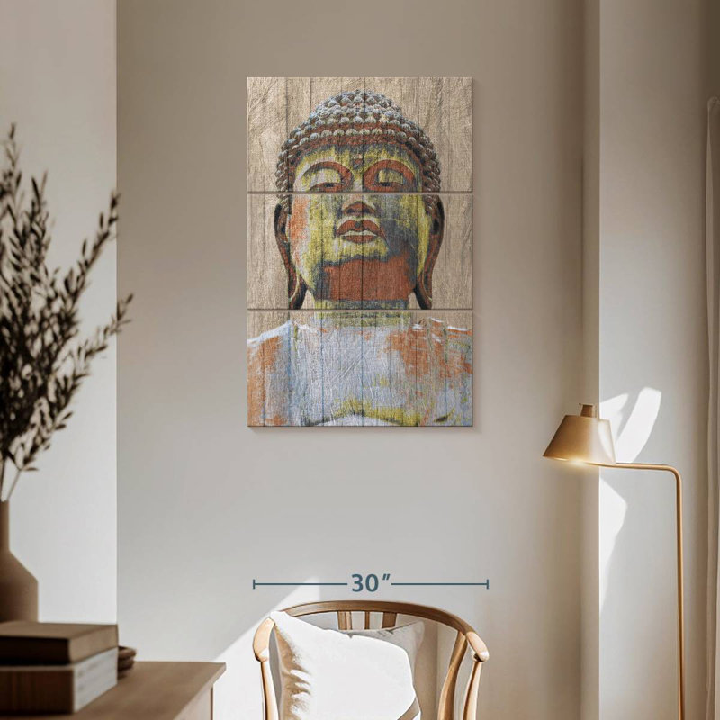 Bouddha peint en bois Adella, H 57 po x l 36 po