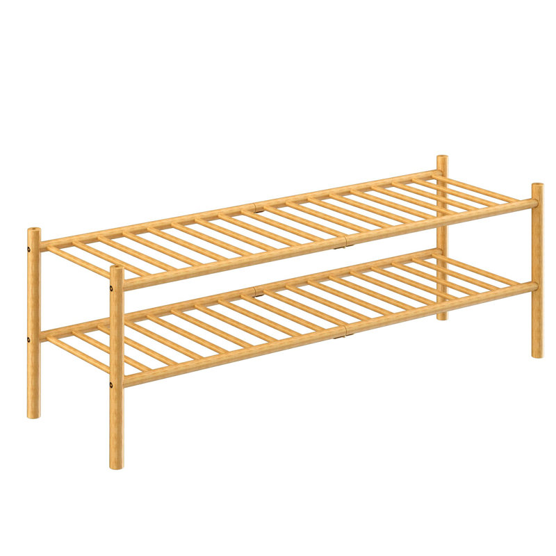 Modern Stackable Bamboo Shoe Rack 35"X11"X13" For Hallway - Durable, Easy Assembly, ‎Natural Bamboo