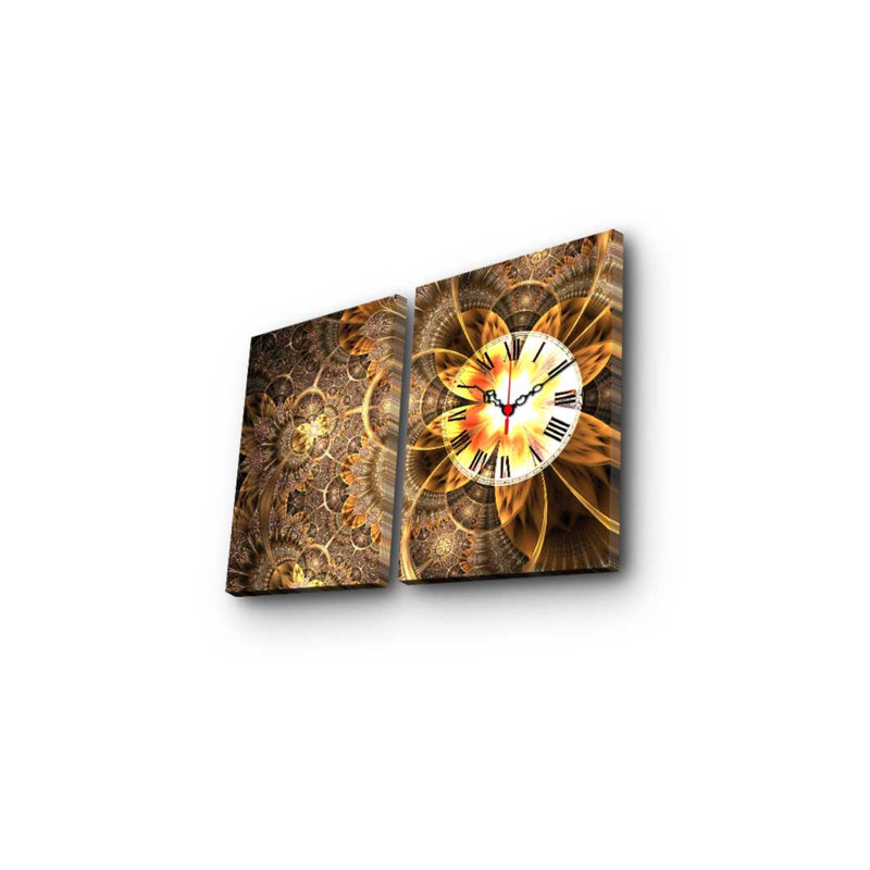 Horloge murale élégante en toile décorative (2 pièces), 23,6 x 15,0 pouces | 100% toile de suède et cadre 100% bois (épaisseur: 1,2 po) | Décoration élégante pour le salon et le bureau, design intemporel