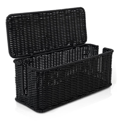 Boîte de gestion des câbles, organisateur de câbles en rotin fait à la main avec 2 fentes ouvertes, cache-câbles pour multiprise, toupie et concentrateur USB, noir