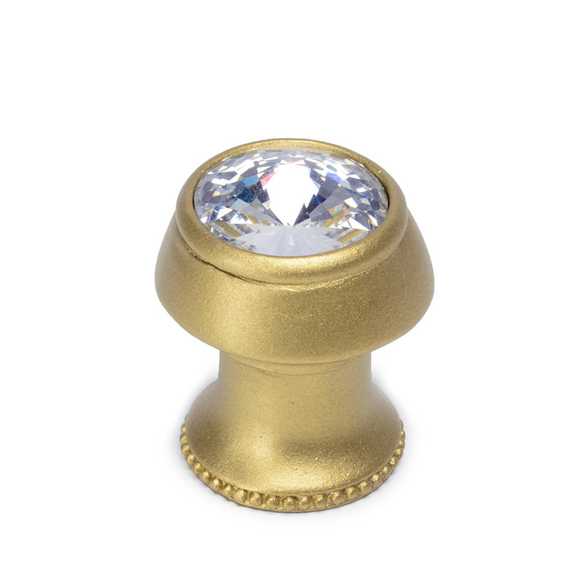 Poignée ronde en cachemire avec pied évasé et cristal Swarovski transparent avec mercure doré, Or doux