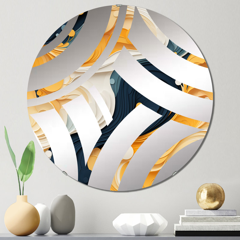 Miroir décoratif jaune et noir Mid-Century Waves Fusion, 23,6 po x 23,6 po
