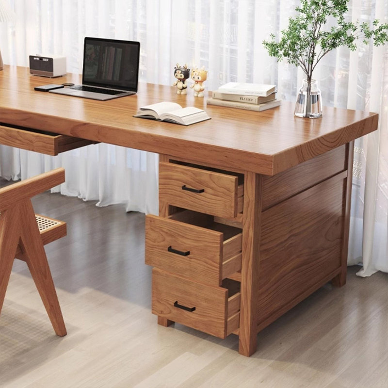 Bureau rectangulaire brun en bois massif, Retour à gauche, 29.53" H x 62.99" W x 27.56" D