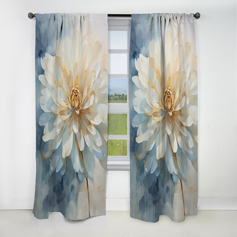 Rideau occultant blanc et bleu Dahlia, L 52 po x L 90 po