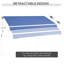 Auvent rétractable bleu foncé 12 pi x 10 pi, tissu 280G / M et eau, manivelle manuelle, cadre en aluminium pour différentes surfaces dans la cour, auvent de terrasse pour balcon, terrasse, patio