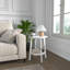 Table d'appoint - blanche - petite / ronde / bois / 2 niveaux / tablette de rangement
