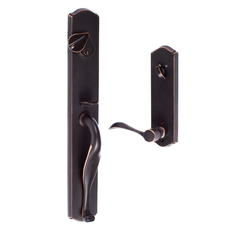 Wasatch Handleset with Deadbolt and Sandstone Door Lever and Sandstone Rosette