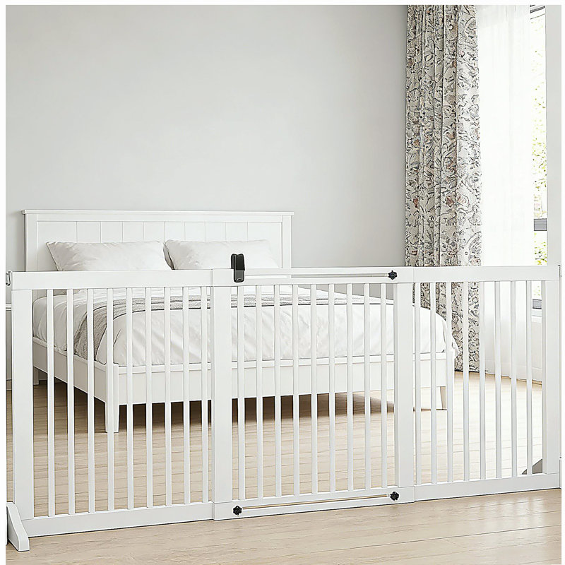 Barrière pour animaux, Barrière pour animaux autoportante, H 28 po x l 65,3 po x P 14,3 po, Blanc