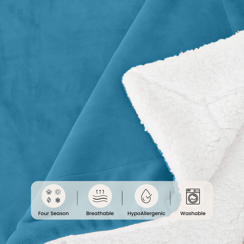 Haffa Reversible Sherpa Fleece Throw Blanket - Ultra-Soft, Warm & Cozy Comfort for All Seasons, 240cm x 200cm, Sky Blue