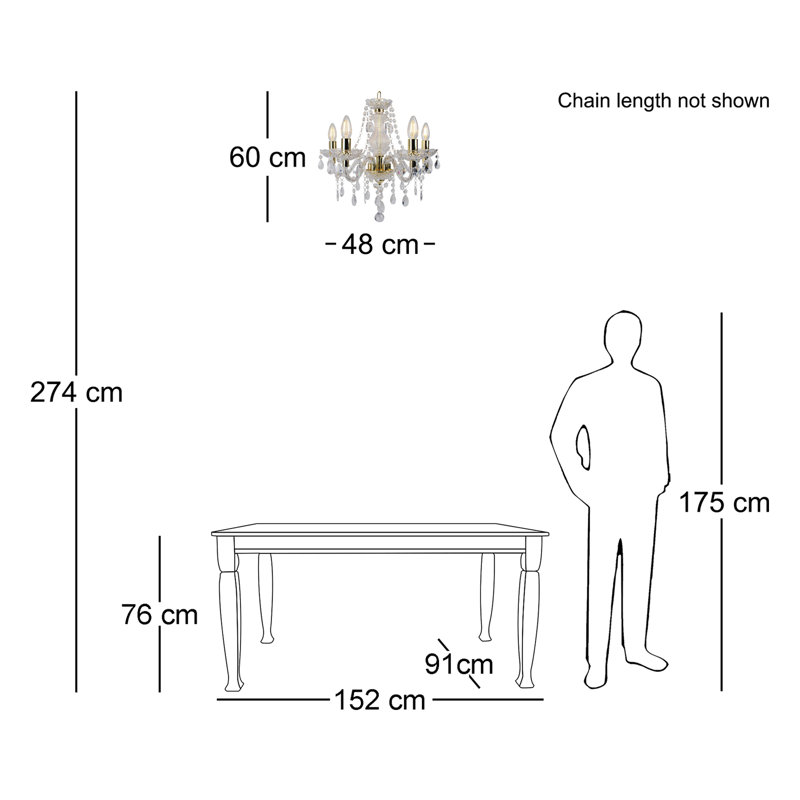 Xan 5 - Light Candle Style Chandelier, Clear/Gold