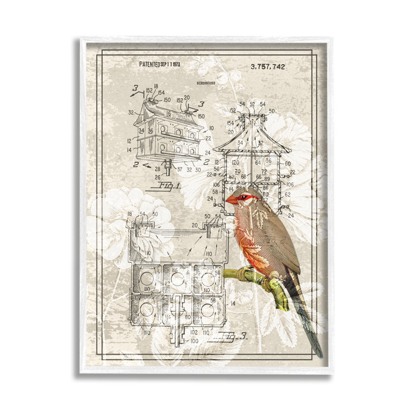 Illustration vintage de nichoir en forme de roseau de jardin par Daphne Polselli, H 20 po x l 16 po x P 1,5 po