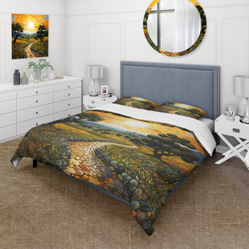 Ensemble de housse de couette en microfibre / polyester Vangogh Olive Grove In Province Bedding