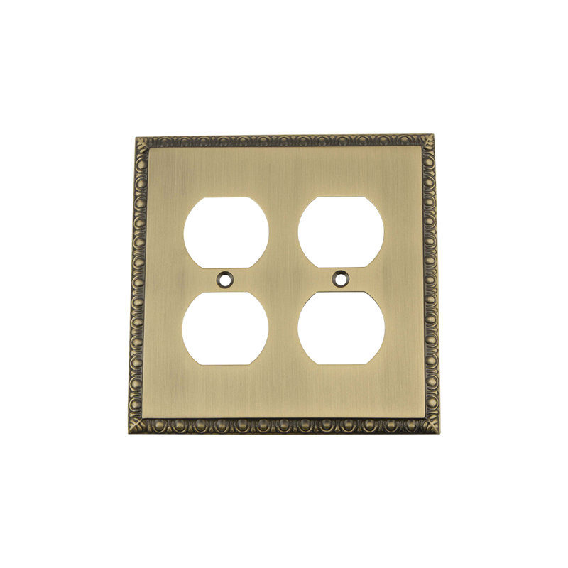 Egg and Dart 2-Gang Duplex Outlet Wall Plate, Antique Brass