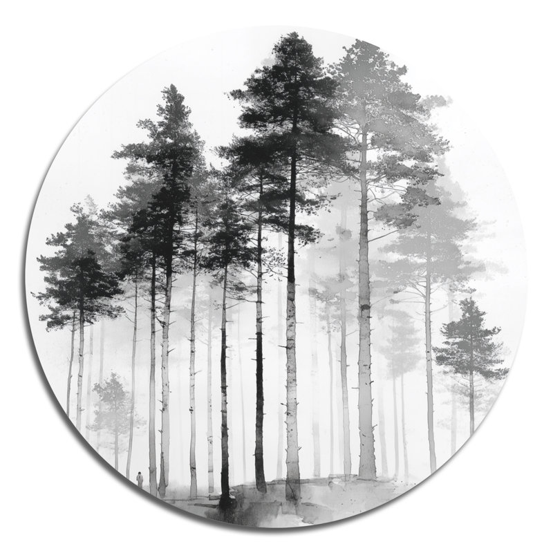 Décoration murale ronde en métal avec pin noir et blanc, L 23 po x H 23 po